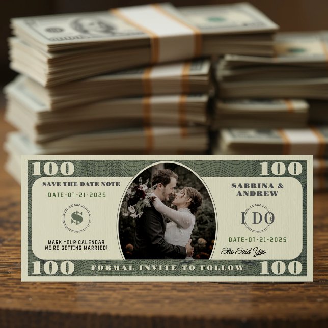 100-Dollar-Foto Hochzeit Save The Date (100 Dollar Bill Photo Wedding Save The Date
)