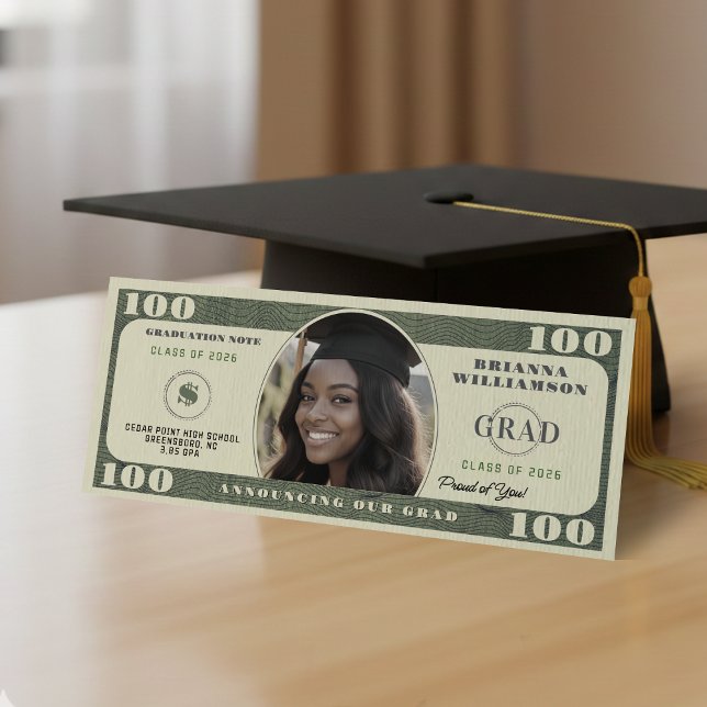 100-Dollar-Schein-Foto-Abschluss Ankündigung (100 Dollar Bill Photo Graduation Announcement
)