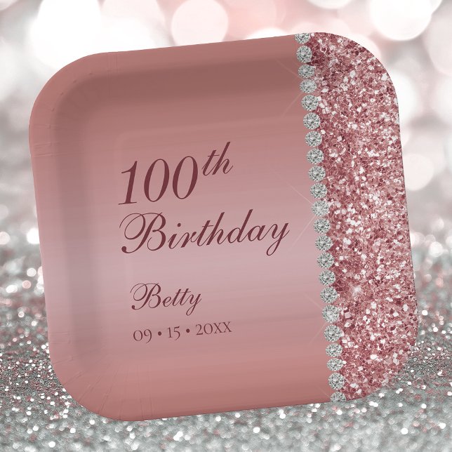 100. Elegante Rose Gold Geburtstag Pappteller (Von Creator hochgeladen)