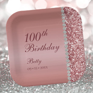 100. Elegante Roségold-Geburtstagsfeier Pappteller