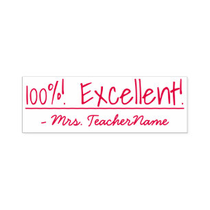 "100%! Exzellent!" + Teacher's Name Rubber Briefma Permastempel