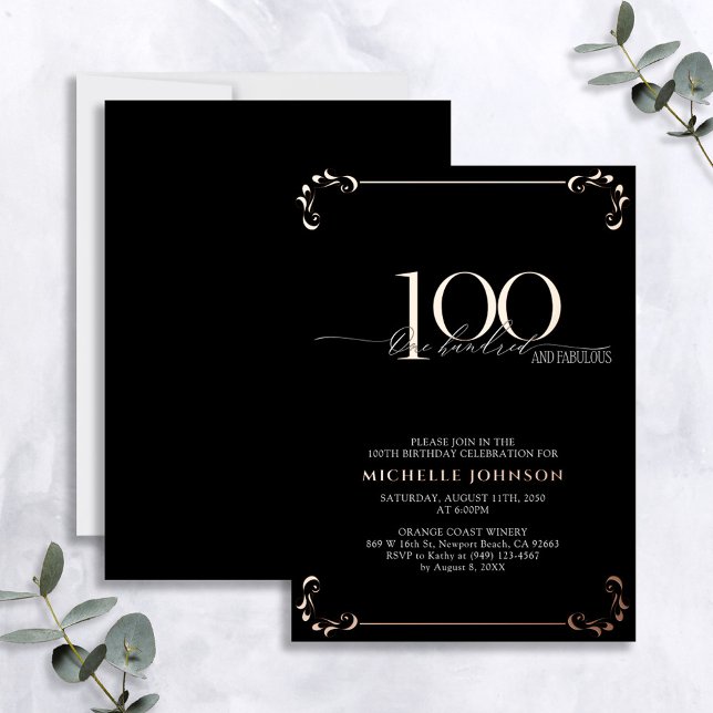 100& Fabulous Black Rose Gold Calligraphie Geburts Folieneinladung (Von Creator hochgeladen)