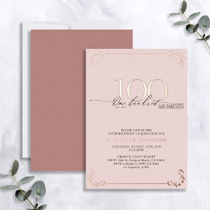 100 & Fantastisch Pink Roségold-Kalligrafie-Geburt Folieneinladung