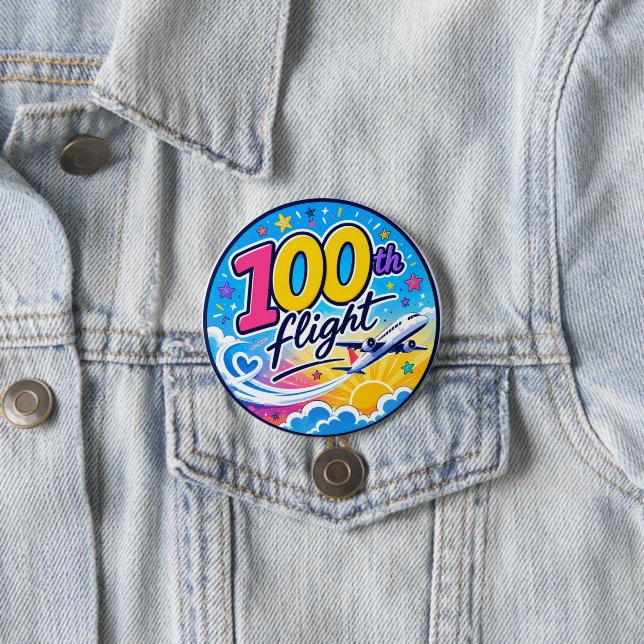 100. Flug farbenfrohes Flugzeug Reiseandenken Button (Beispiel)