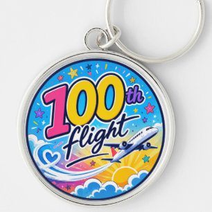100. Flug farbenfrohes Flugzeug Reiseandenken Schlüsselanhänger