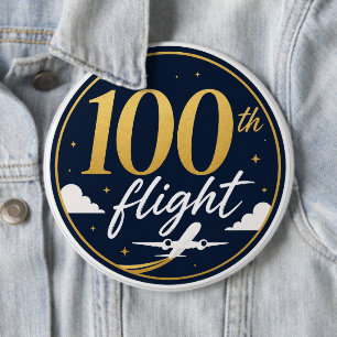 100. Flug Gold Flugzeug Reise Erinnerung Button