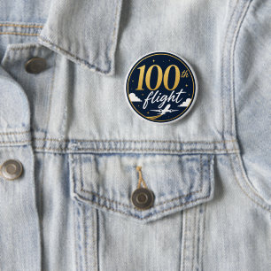 100. Flug Gold Flugzeug Reise Erinnerung Button