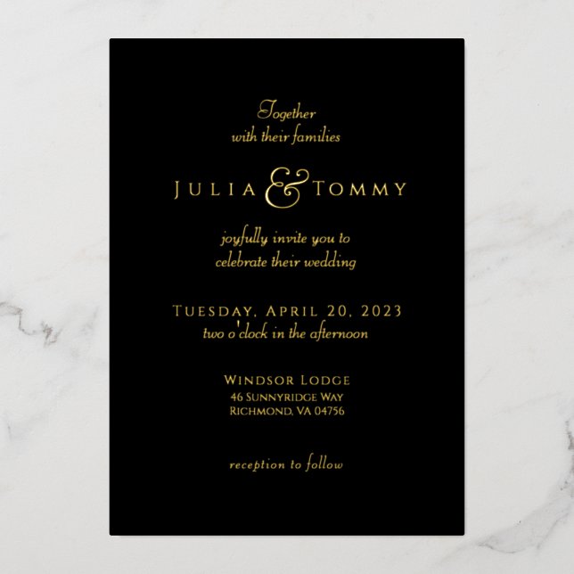 (100% Foil) Schwarz & Gold Elegant Folieneinladung (Vorderseite)