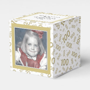 100. Foto Keepake Gold/White Number Pattern Geschenkschachtel