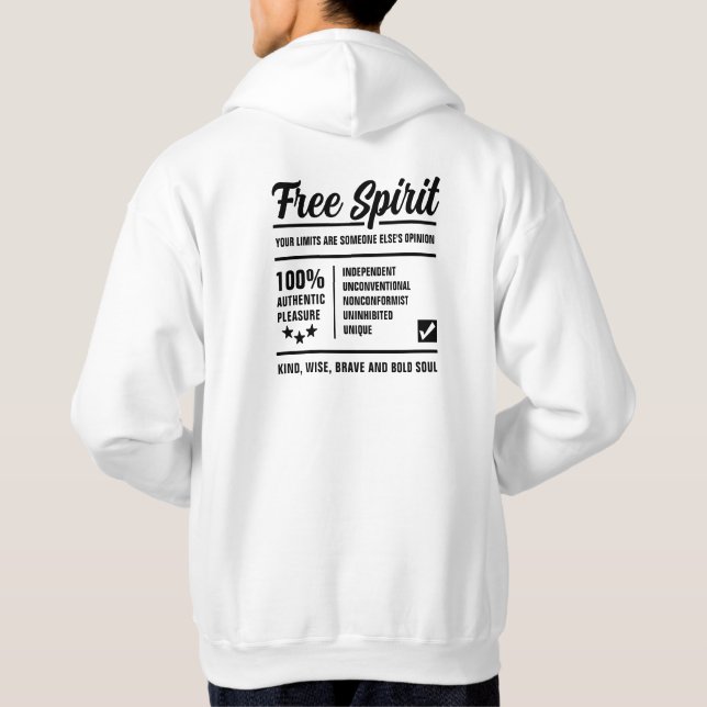 100% freie Spirt Brave Soul Schwarze Typografie Hoodie (Rückseite)
