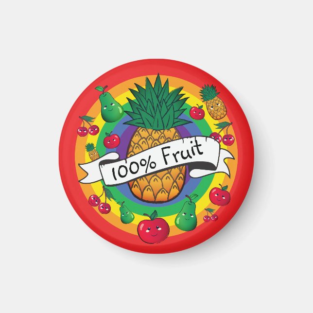 "100% Frucht" Regenbogenfarbene kawaii-Früchte Magnet (Vorne)
