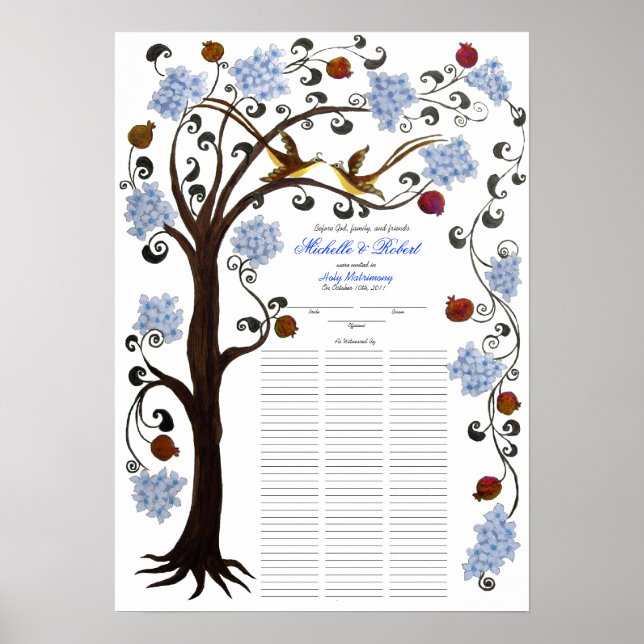 100 Gäste Quaker Wedding - Blue Tree of Life Poster (Vorne)