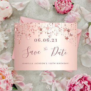 100. Geburtstag 100 Rose Goldstars Save the Date Postkarte