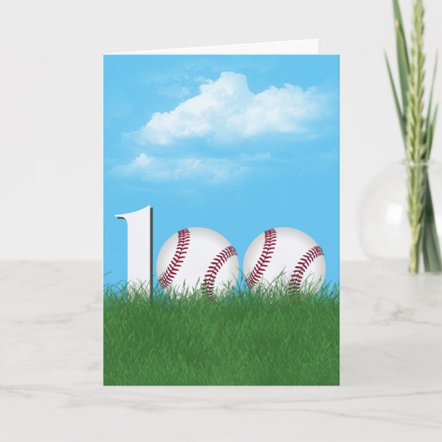 100. Geburtstag Baseball auf grünem Gras Karte (Vorderseite)