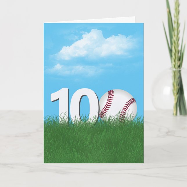 100. Geburtstag Baseball in grünem Gras Karte (Vorderseite)