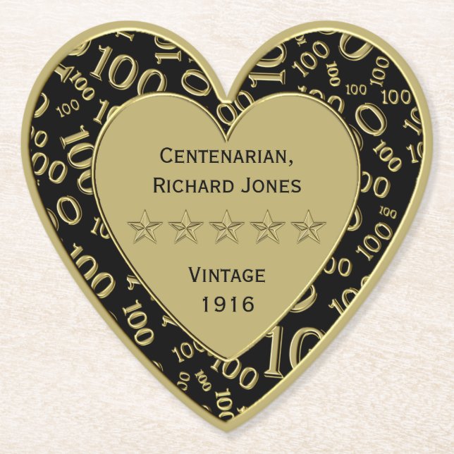 100. Geburtstag Black and Gold Theme Untersetzer (Vorderseite)