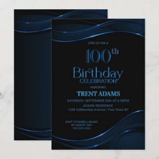 100. Geburtstag Black Blue Party Einladung