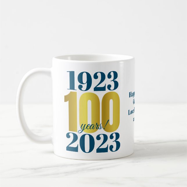 100. Geburtstag Blue Gold Coffee Tasse (Links)