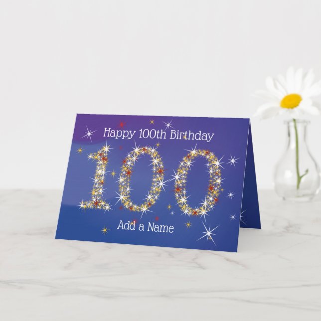 100. Geburtstag - Blue Gold Star Number - ALT Karte (Kleine Pflanze)