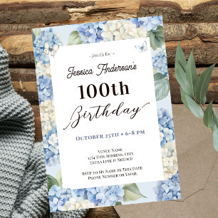 100. Geburtstag Blue Hydrangea Erwachsenengarten Einladung