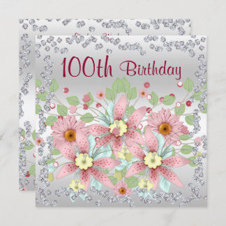 100. Geburtstag Blumenanzeige & Diamanten Einladung