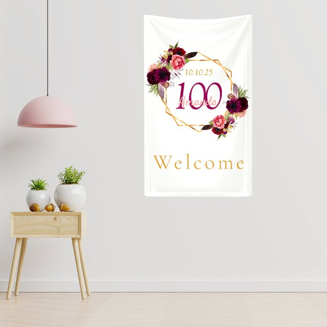 100. Geburtstag Blumenbordeauxrot Banner (Von Creator hochgeladen)