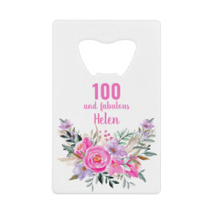 100. Geburtstag Blumenkartenteller Geldbeutel Flaschenöffner