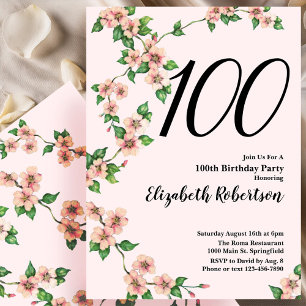 100. Geburtstag Blumenladen in Rosa Einladung