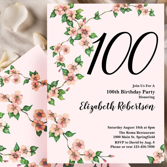 100. Geburtstag Blumenladen in Rosa Einladung (Von Creator hochgeladen)