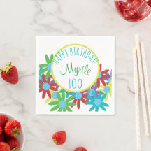 100. Geburtstag Blumenpapier Napkins Personalisier
