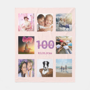100. Geburtstag blush Rose Goldname Foto Collage Fleecedecke