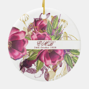 100. Geburtstag Burgund Gold Floral Elegant Chic Keramik Ornament