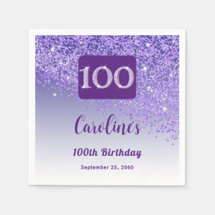 100. Geburtstag Chic Lila Glitzer Napkins Serviette