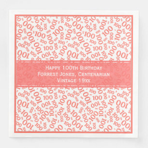 100. Geburtstag Cooles Zahlenmuster Korallen/Weiß Serviette