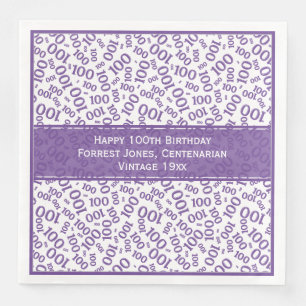 100. Geburtstag Cooles Zahlenmuster Lila/weiß Serviette