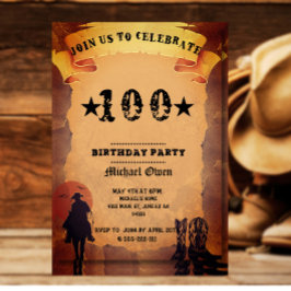 100. Geburtstag Cowboy Alte Papier Reiten Party Einladung