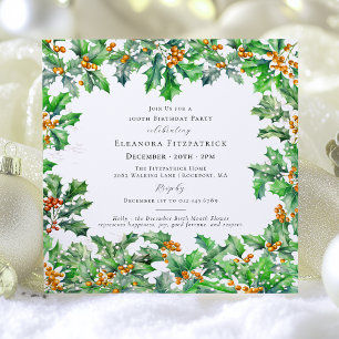 100. Geburtstag Dezember Geburtstag Blume Holly Sq Einladung