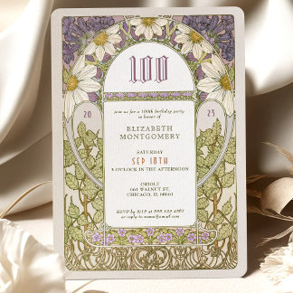 100. Geburtstag Einladung Art Nouveau Daisies