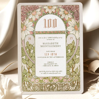 100. Geburtstag Einladung Art Nouveau Daisies