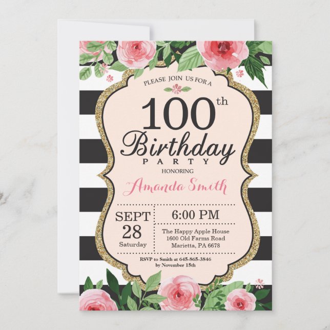 100. Geburtstag Einladung Frauen. Blanc (Vorderseite)