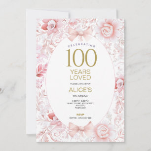 100. Geburtstag Einladung Frauen Rosa Blumentoilet
