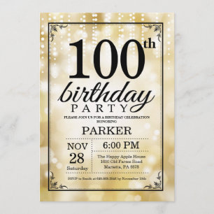 100. Geburtstag Einladung Gold Glitzer
