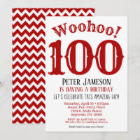 100. Geburtstag Einladung Mens Red Black