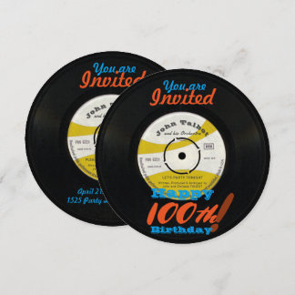 100. Geburtstag Einladung Retro Vinyl Record 45 U/