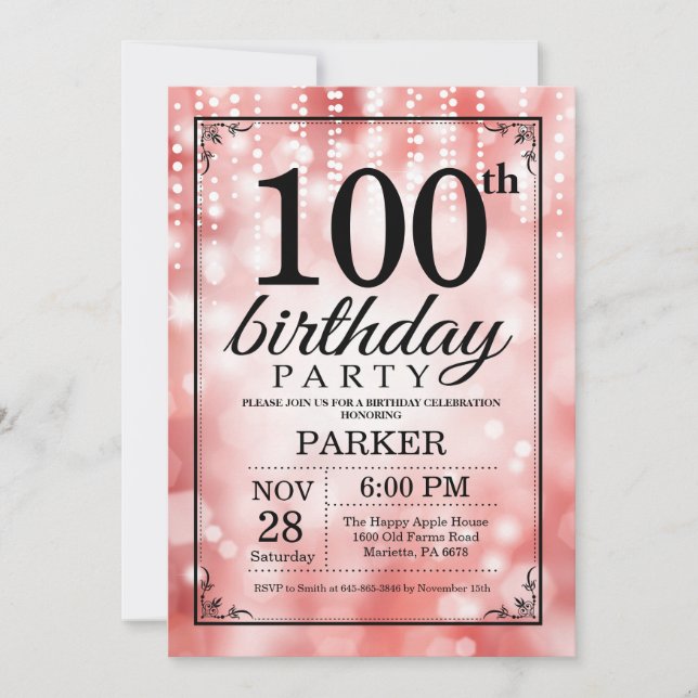 100. Geburtstag Einladung Roter Glitzer (Vorderseite)