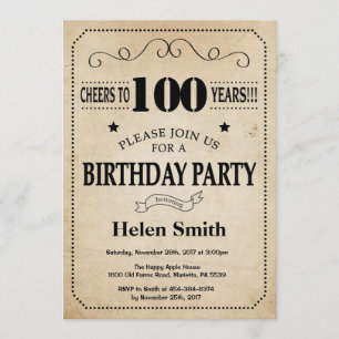 100. Geburtstag Einladung Rustikales Vintages Retr