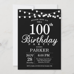 100. Geburtstag Einladung Schwarz und Weiß