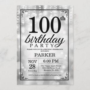 100. Geburtstag Einladung Silberner Glitzer