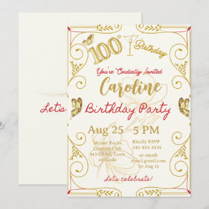100. Geburtstag Elegant Einladung