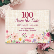 100. Geburtstag Elegante Florale Leinen Save-the-D